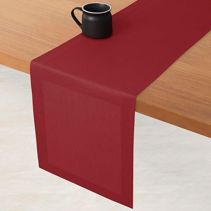 D'Moksha Homes Linen Red Table Runner 84 Inches Long - 100% Pure Linen 14 x 84 Inch Table Runner for Dining, Winter, Christmas, Holiday, New Year - Machine Washable