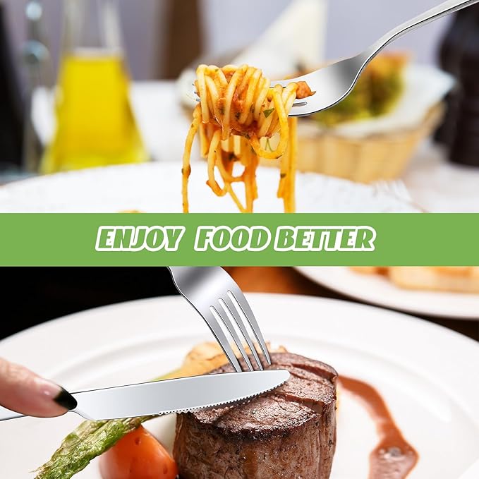 Nuenen 50 Pieces Stainless Steel Forks Silverware Set Dinner Forks and Knives Flatware Tableware Cutlery Set for Kitchen Restaurant(7.1 x 1 Inch, 8.4 x 0.7 Inch,Silver)