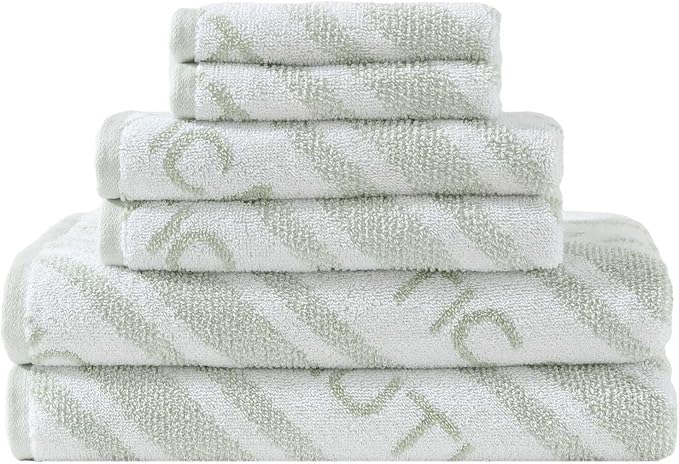 Nautica - Bath Towels, 100% Soft & Absorbent Plush Cotton Towels with Yarn Dye Loops, Medium Weight Bathroom Towels (Minera Greene, 6 Piece)