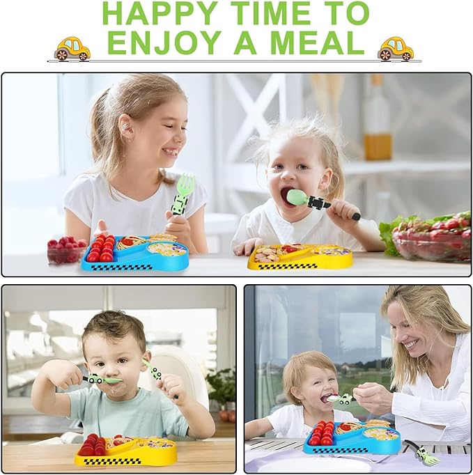 Construction Toddler Utensils - Toddler Forks and Spoons - Kids Construction Truck Utensils - Forks and Spoons Silverware Set - Christmas Birthday Gift for 1 2 3 4 5 year old, Green