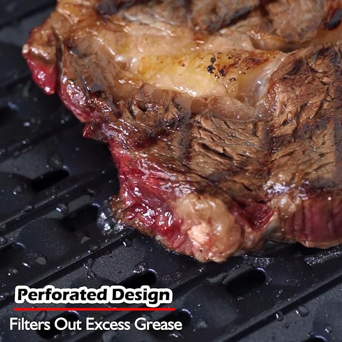 Cusimax Non-stick Perforated Grill Pan, Stove Top Grill Plate, Cast Aluminum Grill Plate for Electric Indoor Grills/Outdoor BBQ, Dishwasher Safe (14.96" x 8.66)