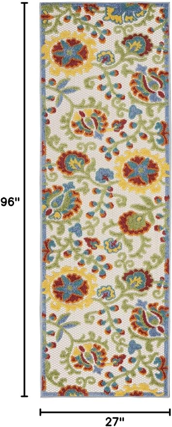 Nourison Aloha Indoor/Outdoor Ivory/Multi 2'3" x 8' Area -rug, Easy -cleaning, Non Shedding, Bed Room, Living Room, Dining Room, Backyard, Deck, Patio (2x8)