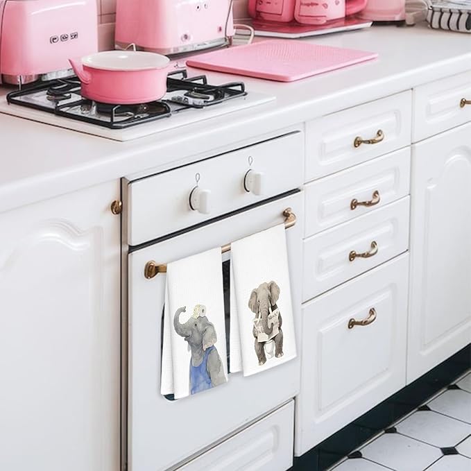 Elephant Bathroom Decor Hand Towels Set of 2, Kids Bathroom Decor, Animal Lover Gifts Decorative Funny Hand Towels for Kids Bath Room Washroom Toilet, 16x24 Inch