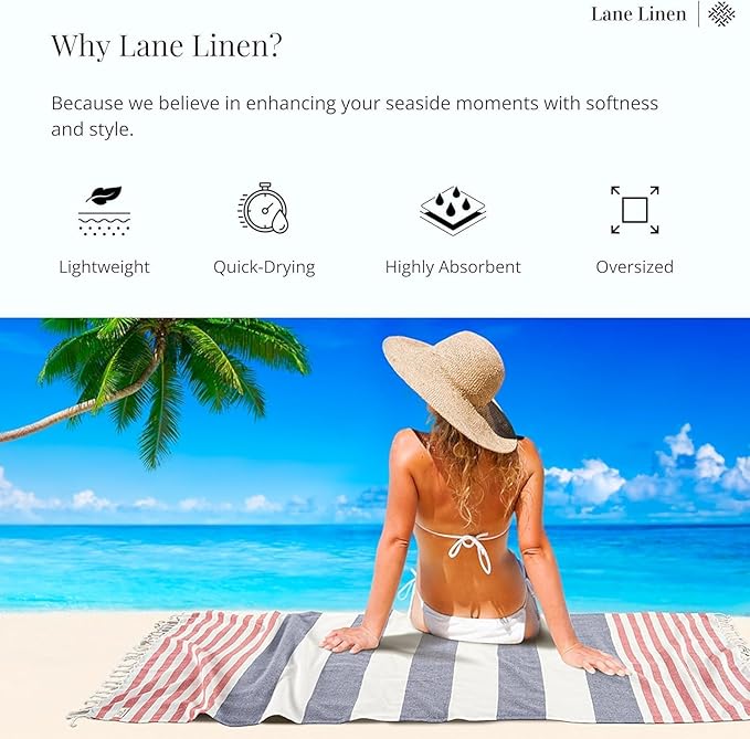 LANE LINEN 4 Pack Beach Towels – Oversized, Pre-Washed, Quick Dry, Sandproof, Lightweight & Absorbent Travel Towels – Extra Large Pool/Bath Towel – Multi