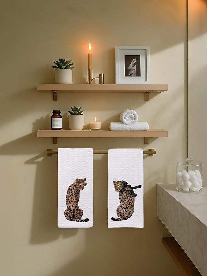 Leopard Bathroom Hand Towels Set of 2 - Trendy Cheetah Print Bathroom Kitchen Decor, Cheetah Room Decor, Leopard Print Decorative Kitchen Hand Towel Gifts, Housewarming Gift Idea New Home412