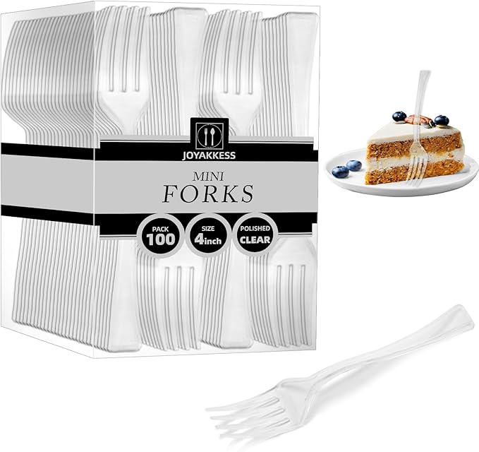 100 PCS Clear Mini Forks Heavy Duty, 4 inch Clear Plastic Appetizer Fork, Mini Forks for Appetizers, Dessert Fork Disposable, BPA Free, Food Safe, Suitable for All Occasions