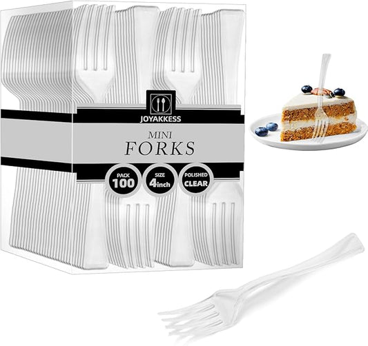 100 PCS Clear Mini Forks Heavy Duty, 4 inch Clear Plastic Appetizer Fork, Mini Forks for Appetizers, Dessert Fork Disposable, BPA Free, Food Safe, Suitable for All Occasions