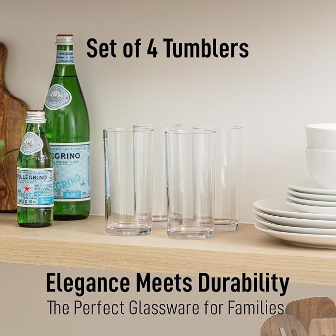 Zulay Kitchen Acrylic Glasses Drinkware - 4 Piece Unbreakable Plastic Tumblers - BPA-Free, Reusable Plastic Drinking Glasses for Home & Outdoors - Stackable, Lead-Free & Dishwasher Safe - (16 Ounces)