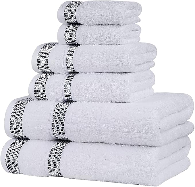 CASA COPENHAGEN Solitaire 6 Pieces Towel Set- White, 600 GSM 2 Bath Towel 2 Hand Towel 2 Washcloth, Designed in Denmark Made of Soft Egyptian Cotton for Bathroom, Kitchen & Shower
