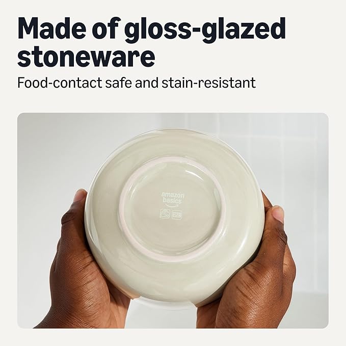 Amazon Basics Glazed Stoneware Bowls, Ceramic 4-Piece Set, Dishwasher-Safe, 5.5 in., Ivory