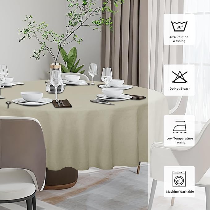 Easy-Going Faux Linen Waterproof Spill-Proof Tablecloth Stain Resistant Round Table Cloth Wrinkle Free Decorative Fabric for Kitchen, Dining, Party, Weddings, Restaurants (60 in-Round, Linen)