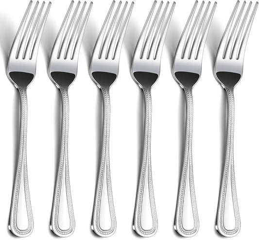 24-Piece Dinner Fork Set, 8-Inch Silverware, Stainless Steel, Elegant Pearl Dot Handle, Dishwasher Safe