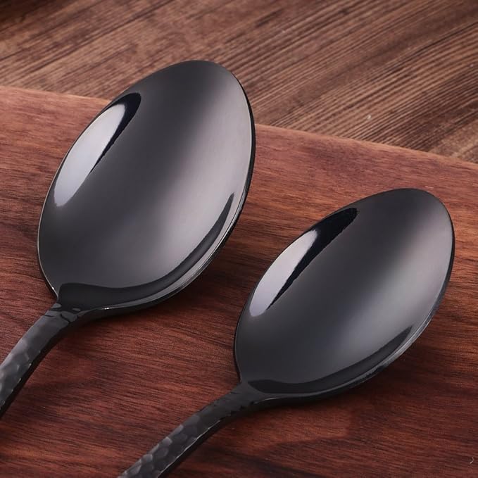 5-Piece Black Silverware Flatware Set Service for 1 Stainless Steel Cutlery Set Include Dinner Knife Table Fork Table Spoon Salad Fork Tea Spoon for Wedding, Dishwasher Safe