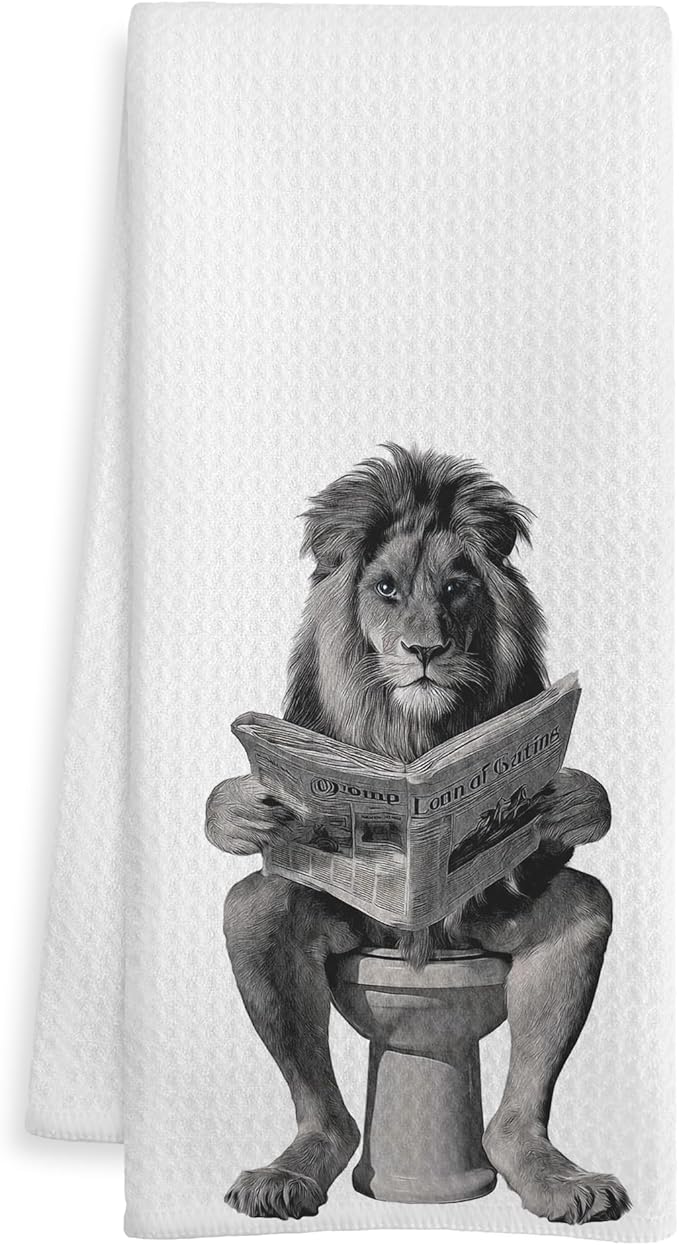 Lion Hand Gift Towels for Bathroom, Boys Kids Bathroom Decor, Funny Jungle Animal Lion on Toilet Decorative Hand Towels for Guest Bath Room Washroom Power Room Vanity Half Bath, 16x24 Inch
