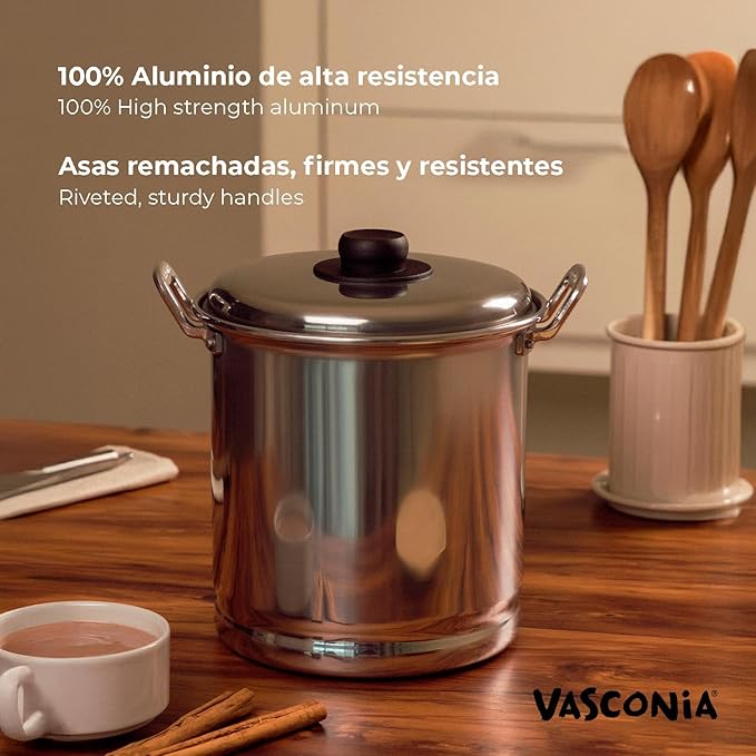 Vasconia 6-Quart Steamer Pot with Tray and Aluminum Lid - Aluminum Big Steamer for Tamales, Durable Stockpot with Heavy Duty Handles - for Boiling, Frying & Cooking Seafood Pasta Vegetables