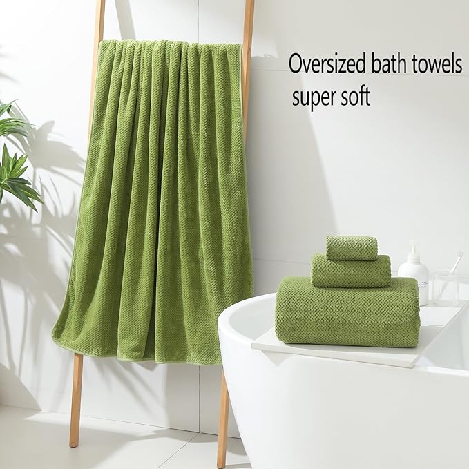 YTYC 29x59 Inch Bath Towels Set of 6 Large, Super Soft Absorbent Lint Free Microfiber Shower Towels for Bathroom 80% Polyester (Lemon Green,6 Piece)
