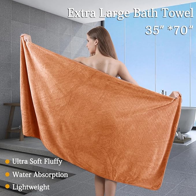 4 Piece Extra Large Bath Towels Set 35x70 Inches - Luxury 600 GSM Oversized Bath Sheet Towel,Ultra Soft Microfiber - Quick Dry,Highly Absorbent Shower Towels Spa Hotel Bathroom Towel Set (Orange)