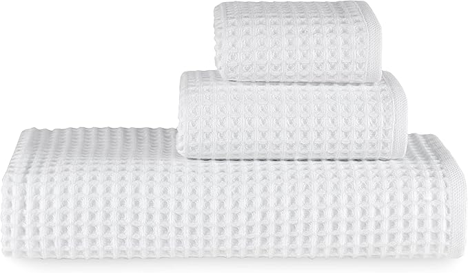 sea me at home Waffle Bath Sheet Set, 100% Turkish Cotton, Includes 1 Bath Sheet, 1 Hand Towel, 2 Face Towels