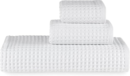 sea me at home Waffle Bath Sheet Set, 100% Turkish Cotton, Includes 1 Bath Sheet, 1 Hand Towel, 2 Face Towels