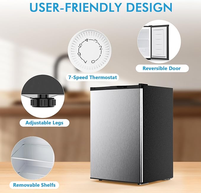 COWSAR 3.0 Cu.Ft Upright Freezer, Small Freezer Standing Deep Freezer with Adjustable Thermostat, Removable Shelves & Reversible Door, Fast Cooling for Office,Dorm,Apartment,Commerical