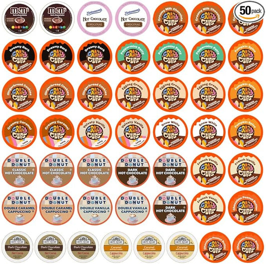 Crazy Cups Hot Chocolate and Cappuccino Single Serve Cups, Variety Pack Sampler For Keurig K Cup Brewers, includes Hot Cocoa from Grove Square and Crazy Cups, 50 Count