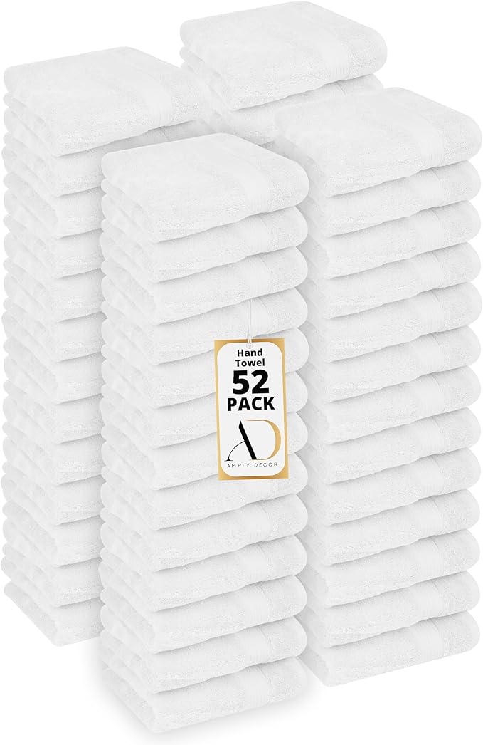 Ample Decor Hand Towel 18 X 28 Inch Pack of 52 600 GSM 100% Cotton,Soft Absorbent Thick Durable Premium Quality, for Hotel, Bathroom, Spa, Daily Use, Gym - Christmas White