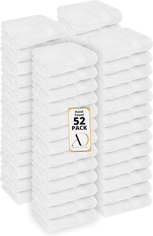 Ample Decor Hand Towel 18 X 28 Inch Pack of 52 600 GSM 100% Cotton,Soft Absorbent Thick Durable Premium Quality, for Hotel, Bathroom, Spa, Daily Use, Gym - Christmas White