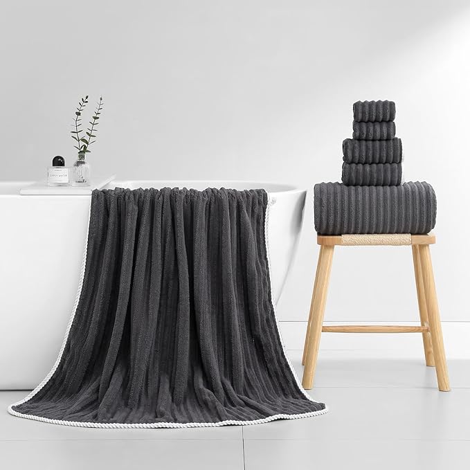 40x80 Inches Bath Sheets Towels for Adults Luxury Microfiber Extra Large Bath Towels for Bathroom Super Soft Absorbent Quick Dry with Hanging Loop (Charcoal Grey, 2PCS)