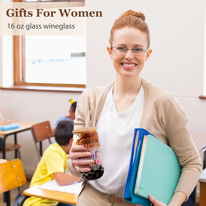 Gifts for Teachers，Appreciation Thank You Christmas & Birthday Ideas Valentines for Teacher, Back To School Gifts 16 Oz Coffee Glass（Teacher Ⅱ）