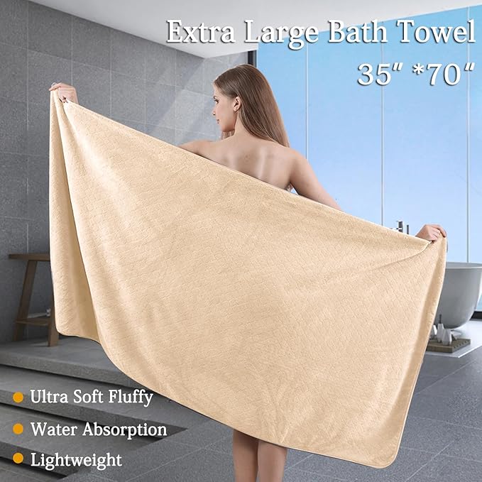 4 Piece Extra Large Bath Towels 35x70 Inches - Luxury 600 GSM Oversized Bath Sheet Towel,Ultra Soft Microfiber - Quick Dry,Highly Absorbent Shower Towels Spa Hotel Bathroom Towel Set (Light Yellow)