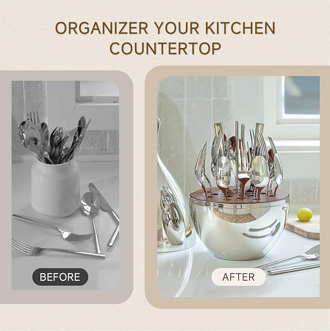 KINGSTONE Silverware Set with Waterdrop Storage Organizer, 20-Piece Flatware Cutlery Set in Gift Box, Forged Premium Stainless Steel Mirror Polished, Service for 4, Ideal for Kitchen, Party, Gift