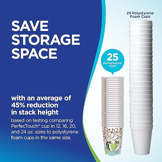 Dixie PerfecTouch 12 oz Paper Coffee Cups By GP PRO, Coffee Haze Design, 500 Count (25 Disposable Cups Per Sleeve, 20 Sleeves Per Case), 5342DX