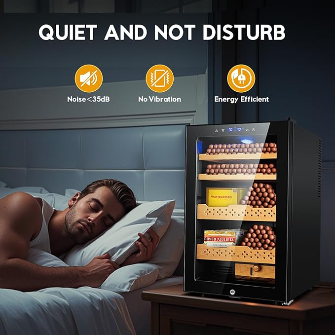 Tylza Electric Cigar Humidor Cabinet 70L, Electric Humidors for Cigars with Temp & Humidity Control, Digital Hygrometer, Lock, Refrigerator, Cigar Humidors with Cedar Wood Drawer Shelves, 486 Cigars