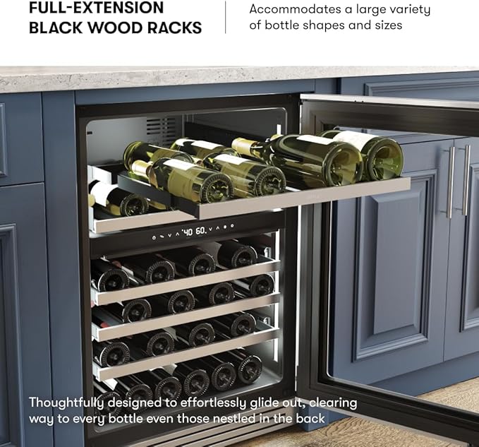 Zephyr Presrv 24 Inch Pro Wine Fridge Dual Zone Under Counter - Pro-Style Design Wine Cooler Cellars Small Cabinet Wine Refrigerator Home Bar Chiller Freestanding Wine Cooler, 45 Bottles 750ml
