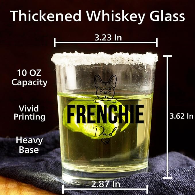 French Bulldog Gifts Whiskey Glasses 10 oz, Frenchie Dad Gifts, Funny Frenchie Old Fashioned Rocks Glasses Cup for Men Drinking Scotch Bourbon Liquor