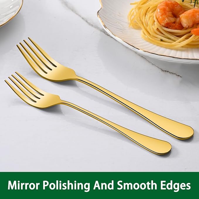 Gold Dinner Forks Set, 8-Piece 8 Inch PVD Gold Stainless Steel Cutlery Forks,Golden Metal Fork for Home Party Or Wedding,Dishwasher Safe Golden Table Fork Set