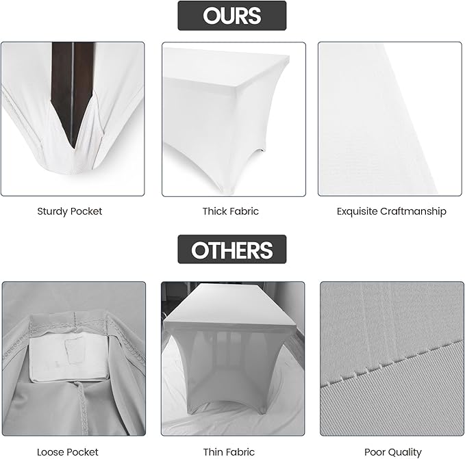 Utopia Kitchen 5FT Spandex Tablecloth [2 Pack, White] 200 GSM Stretch, Fitted, Washable and Wrinkle Resistant Table Cloth Rectangle Cover for Trade Shows, Wedding, Parties [60Lx30Wx30H Inch]
