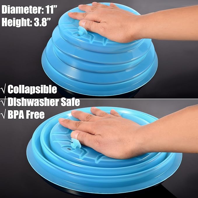Kichwit Collapsible Silicone Microwave Plate Cover Splatter Guard, Dishwasher Safe & BPA Free, 11”, Blue