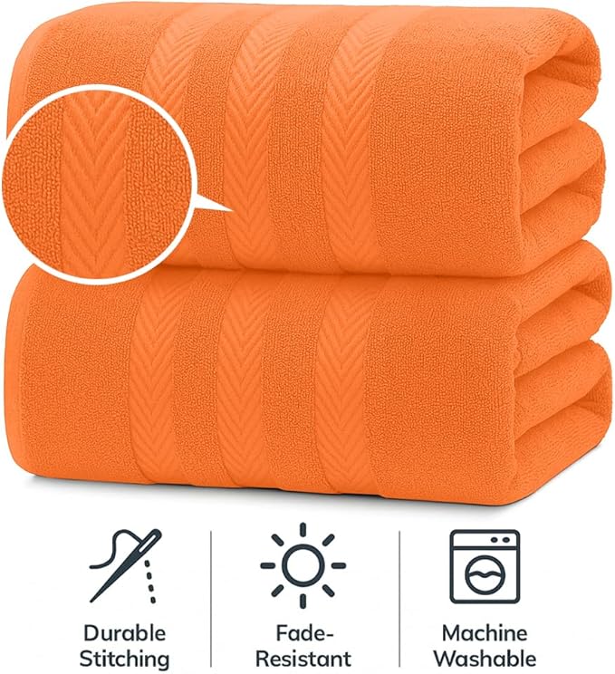 RIVERSIDE Pack of 2 Extra Large Bath Sheets 35 x 70 Inches - 100% Ring Spun Cotton Hotel Quality Oversized Bath Towels - Super Soft, Highly Absorbent & Quicker to Dry - Orange