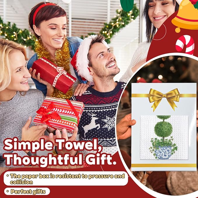 1PCS Chinoiserie Xmas Christmas Kitchen Hand Towels,Blue and White Porcelain Decorative Dish Tea Towel,Bow Chinoiserie Decor for Bathroom, for Women,16x24inch -A03