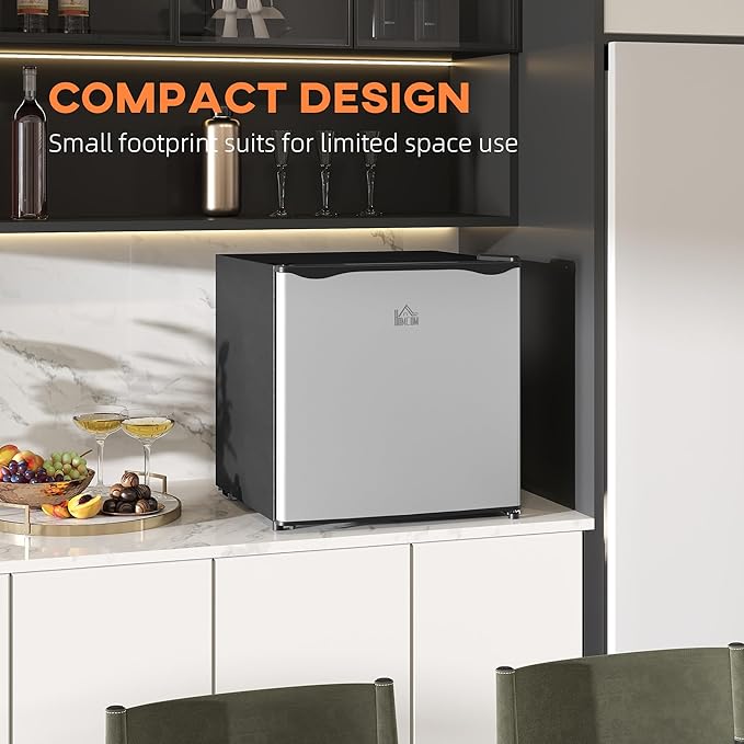 HOMCOM Mini Freezer Countertop, 1.1 Cu.Ft Compact Upright Freezer with Removable Shelves, Reversible Door for Home, Dorm, Apartment and Office, Silver