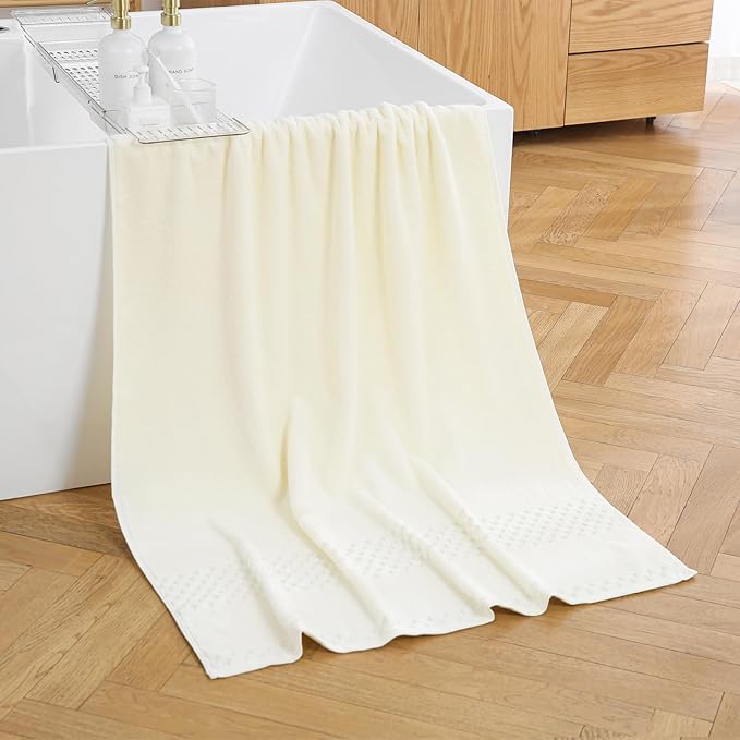 XIQ Bath Sheets 600GSM Combed Cotton Super Soft Luxury Bath Towels Extra Large Shower Towels for Bathroom (Cream, Bath sheets-2PCS)