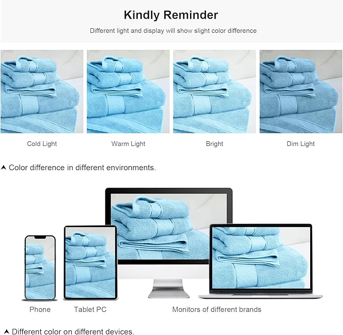 COZYART Light Blue Bath Towels Set 6 Piece, 2 Bath Towels 2 Hand Towels 2 Washcloths, Luxury 100% Turkish Cotton 650GSM Hotel Quality, Soft, Absorbent, Towel Sets for Bathroom