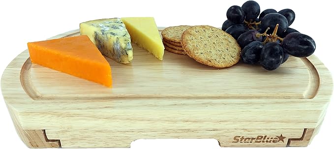 Cheese Board Set by StarBlue - Large - with 4 Knives and Slide Out Drawer | Large Oak Wooden Cheese and Platter Cutting Serving Plate Tray | Best for Housewarming and Birthday Gift