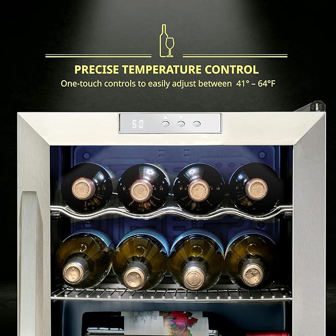 SCHMÉCKÉ 12 Bottle Compressor Wine Cooler Refrigerator w/Lock - Large Freestanding Wine Cellar For Red, White, Champagne or Sparkling Wine - 41f-64f Digital Temperature Control Fridge Stainless Steel