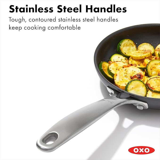 OXO Enhanced 10 Piece Cookware Pots & Pans Set, PFAS-Free Ceramic Nonstick, Durable Hard Anodized Cookware, Scratch Resistant, Stainless Steel Handle, Good Grips, Dishwasher & Oven Safe, Black