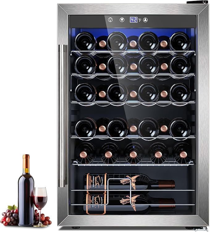 4.4 Cu.ft Wine Cooler Refrigerator, 37 Bottle Freestanding Cabinet Wine Cellars, Wine Fridge with Glass Door for Home Use, Protecting Your Reds, Silver