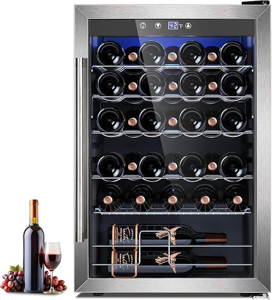 4.4 Cu.ft Wine Cooler Refrigerator, 37 Bottle Freestanding Cabinet Wine Cellars, Wine Fridge with Glass Door for Home Use, Protecting Your Reds, Silver