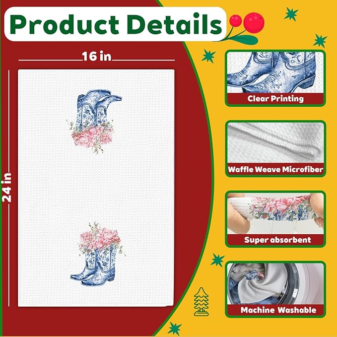 Chinoiserie Blue and White Kitchen Towels,Decorative Hand Tea Towels for Bathroom and Kitchen,Grandmillennial Blue Decor Dish Towel,Vintage Floral Waffle Weave Tea Towel 16x23.5 Inch-08