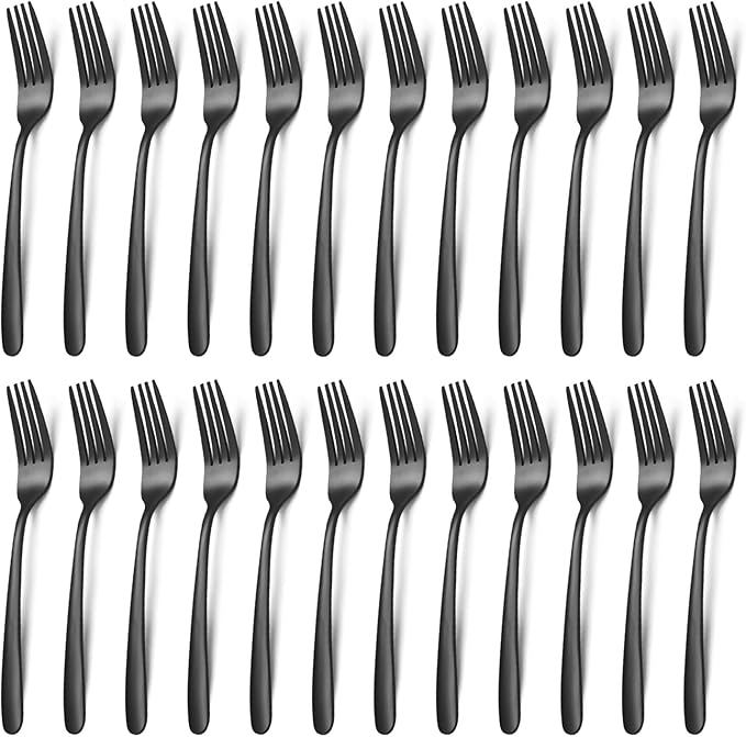 24 Pieces Dinner Forks Set (8 inch), Unokit Stainless Steel Dinner Forks Set of 24, Flatware Forks for Home, Kitchen or Restaurant - Mirror Polished, Dishwasher Safe - Black